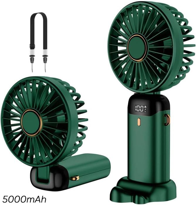 Ventilateur Portatif Rechargeable USB avec Batterie 5000mAh Ventilateur 5 Vitesses Avec Base Vert - Auden Cosma