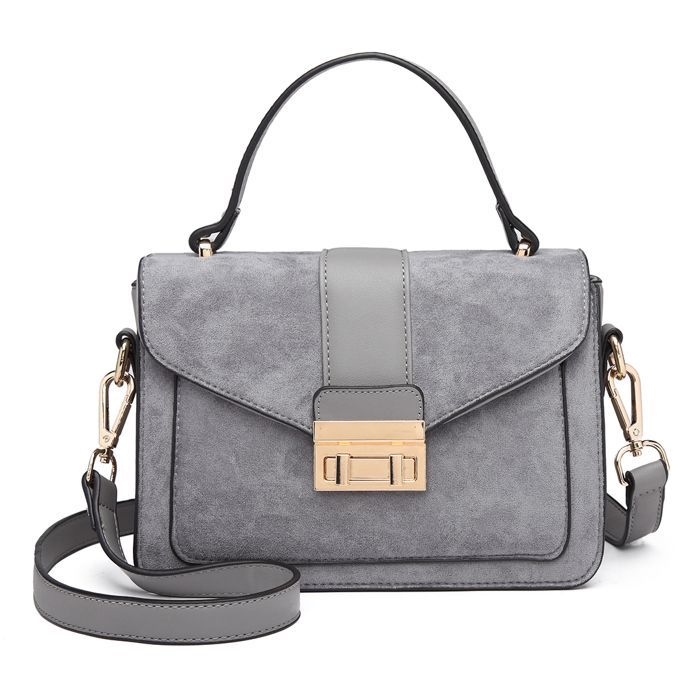 Petit sac bandoulière - MISS LULU - Métal Carré - Gris - Similicuir suédé & PU - 22x8x15 cm