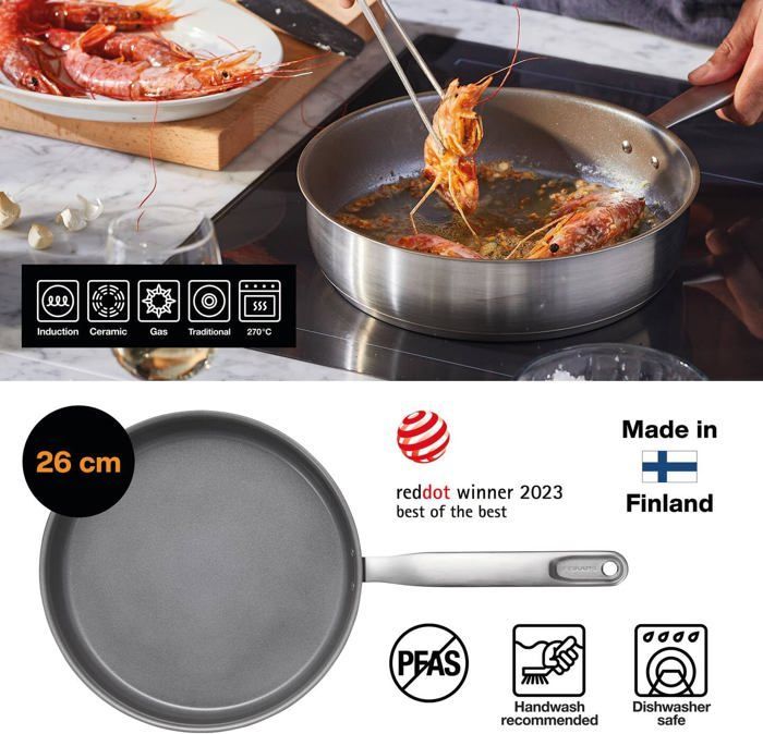 Hestan - Collection NanoBond – Casserole en acier inoxydable titane de 3 litres avec couvercle – Batterie de cuisine sans toxines, PFAS et produits chimiques, compatible avec les plaques de cuisson à