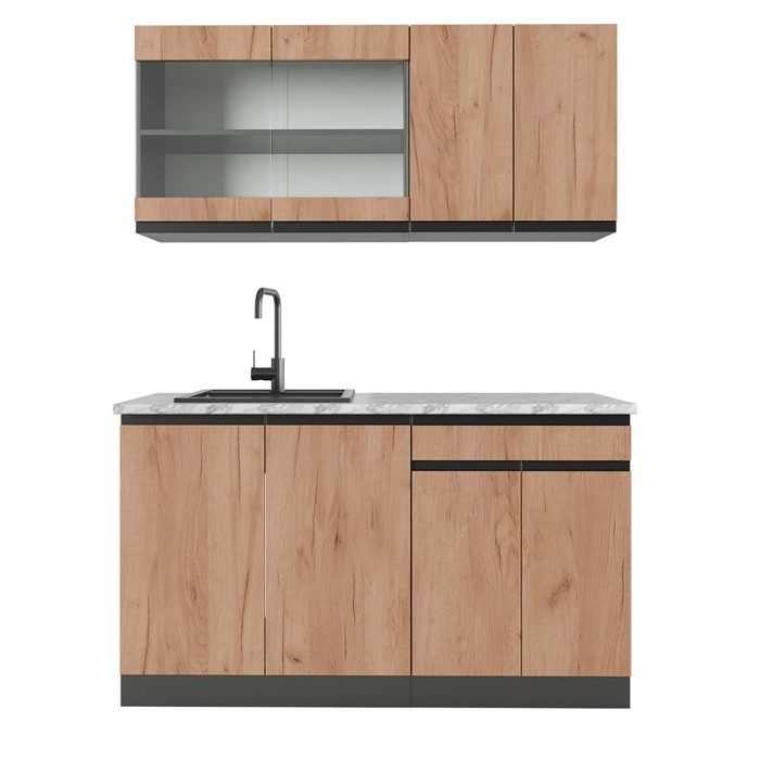 Cuisine R-Line 140cm J-Shape PT Marbre Chêne de force doré/Anthracite Vicco 43187