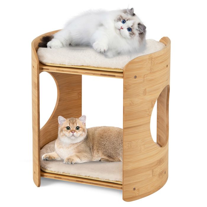 Meilleurs prix pour GOPLUS Niche pour Chat en Bambou avec Lits Doubles, Tour à Chat à 2 Étages avec Coussins Amovibles et Lavables, Style Ferme