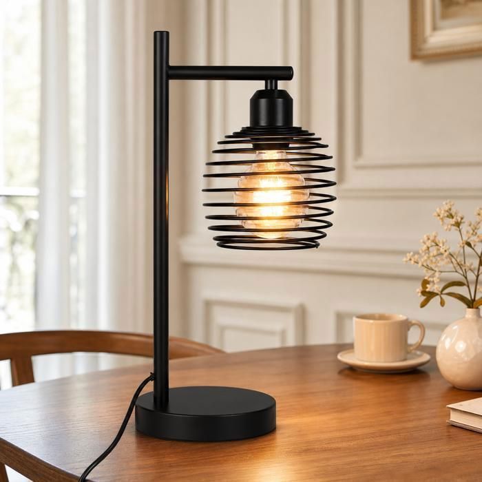 Lampe de table industrielle NETTLIFE noire – Design rétro en métal culot E27 éclairage chaleureux pour chambre salon et bureau