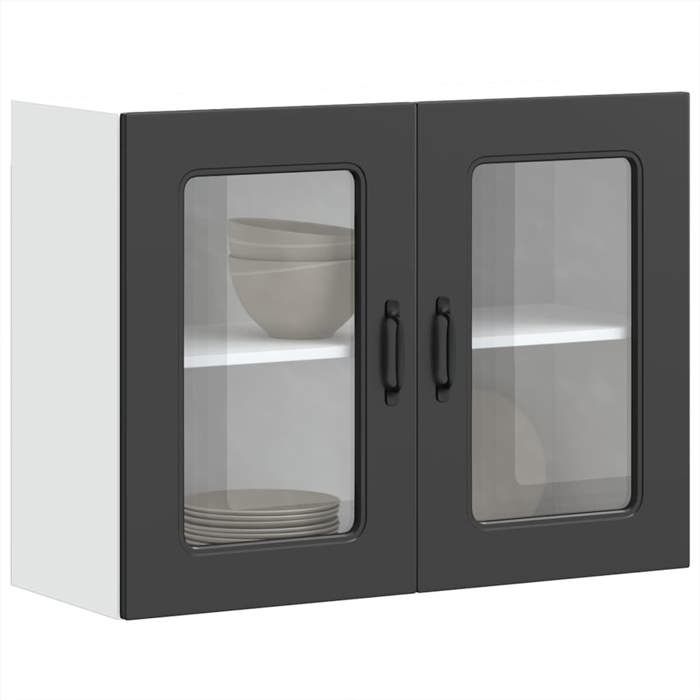 vidaXL Armoire murale de cuisine avec porte en verre Kalmar noir meuble mural de cuisine armoires murales avec portes 853608
