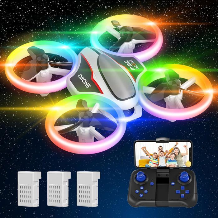 Mini Drone Avec Caméra 720P Hd Drone Avec Lumières Colorées Pour Enfant Quadricoptère Hélicoptère Rc Avec 3 Batteries 21 Mins Joue