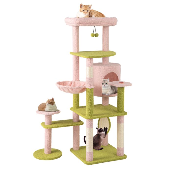 Meilleurs prix pour Arbre à Chat Multi-Niveaux 148cm COSTWAY, Perchoir Supérieur Rembourré, Condo, Hamac, Poteaux à Gratter en Sisal, Boules Suspendues