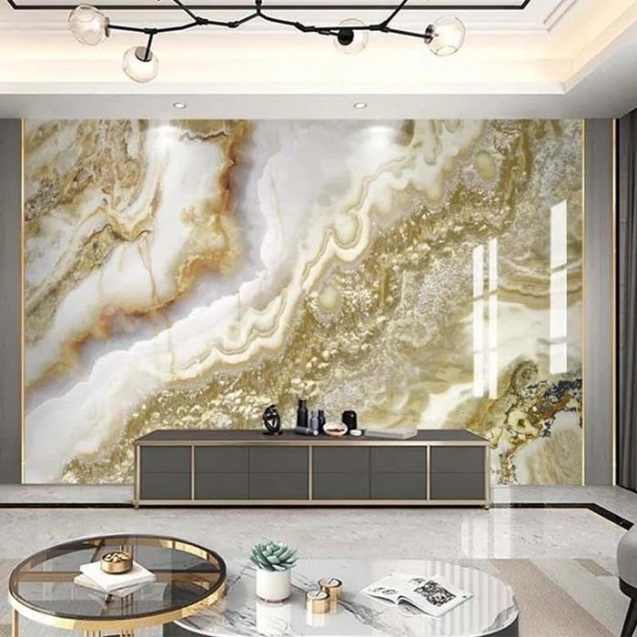 Papier Peint Panoramique Abstrait Or Marbre 300x210cm Décoration murale 3D Papier Peint Pour Salle à Manger Canapé Salon TV Fond