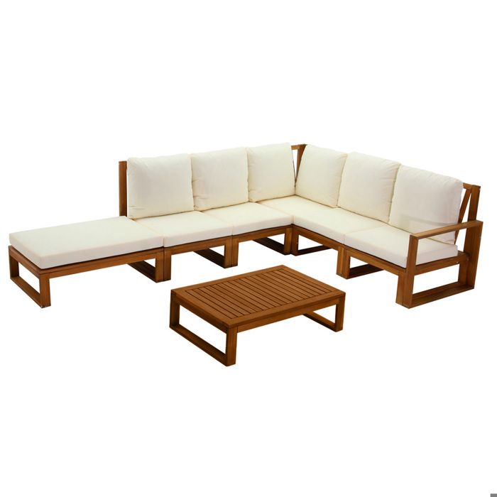 Miliboo - Salon de jardin dangle 6-8 places en bois massif avec coussins déhoussables beige naturel SALSA