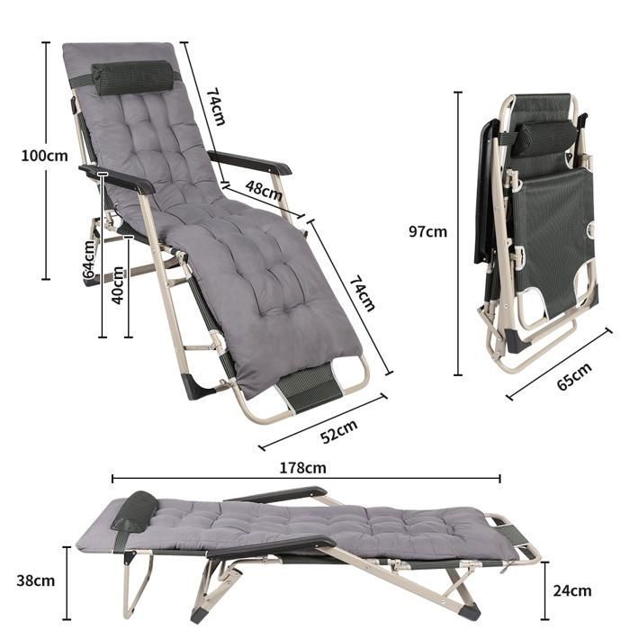 Chaise longue bain de soleil - MIPAN - Adjustable pliable transat lit de jardin en acier - Avec matelas + appuie-tête - Gris