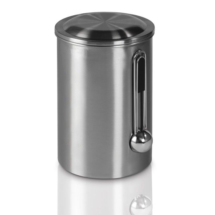 Boîte en acier inox. pr 1 kg de grains de café avec cuillère argent.