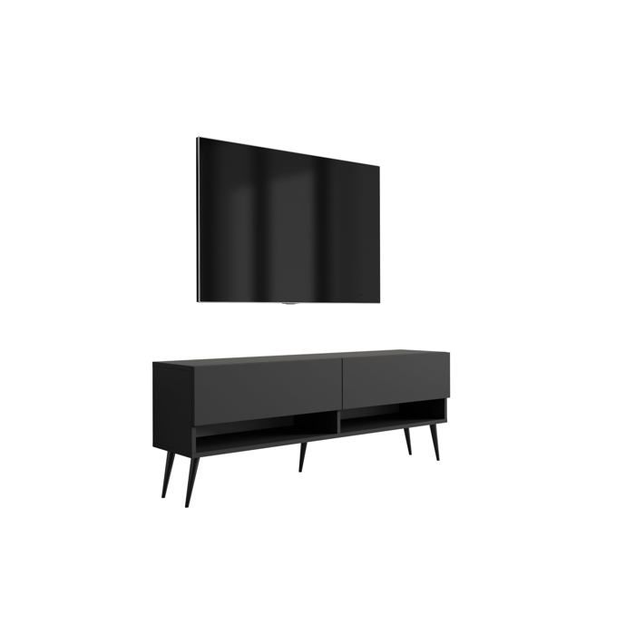 Meuble TV : Noir Mat pieds obliques noirs 140 × 32 × 52 cm
