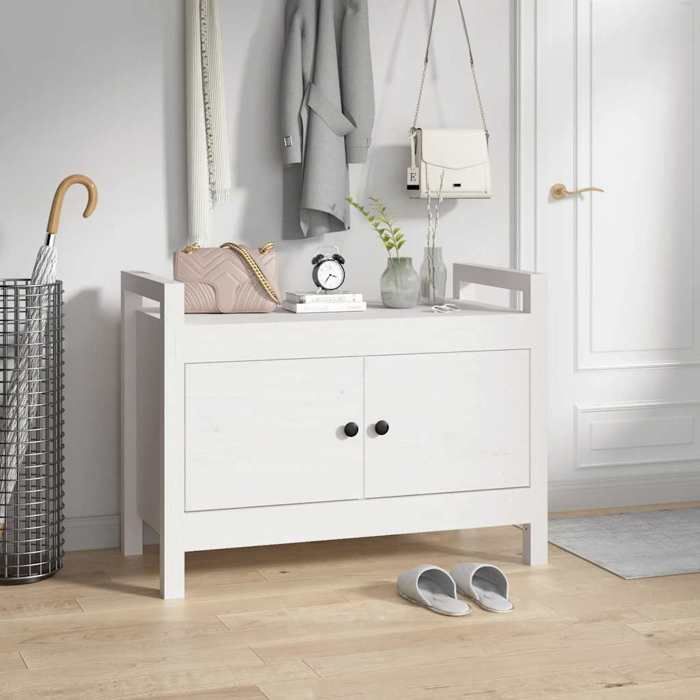 ESTINK® Banc dentrée - banc de rangement - Blanc 80x40x60 cm - Bois de pin massif @@770@