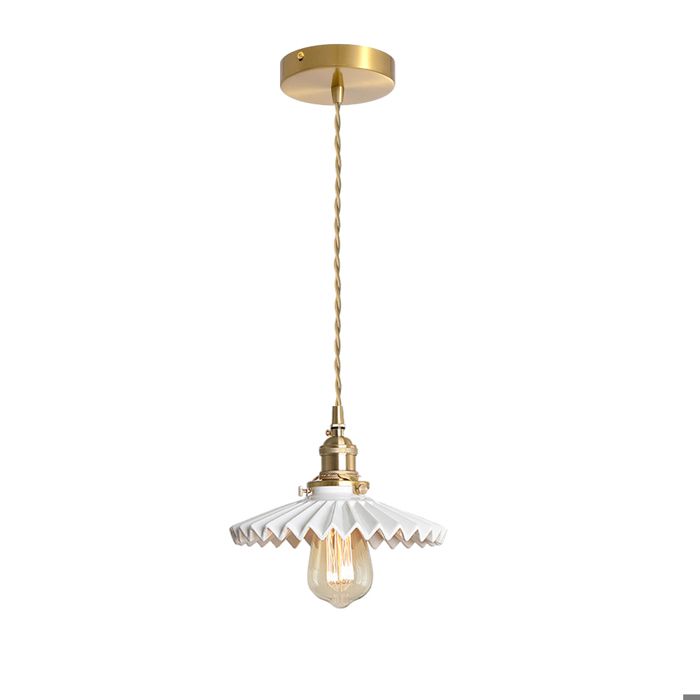 iDEGU Lustre Suspension Moderne Lampe Luminaire Industriel Abat-jour en Céramique Design Jupe plissée Plafonnier Style Vintage