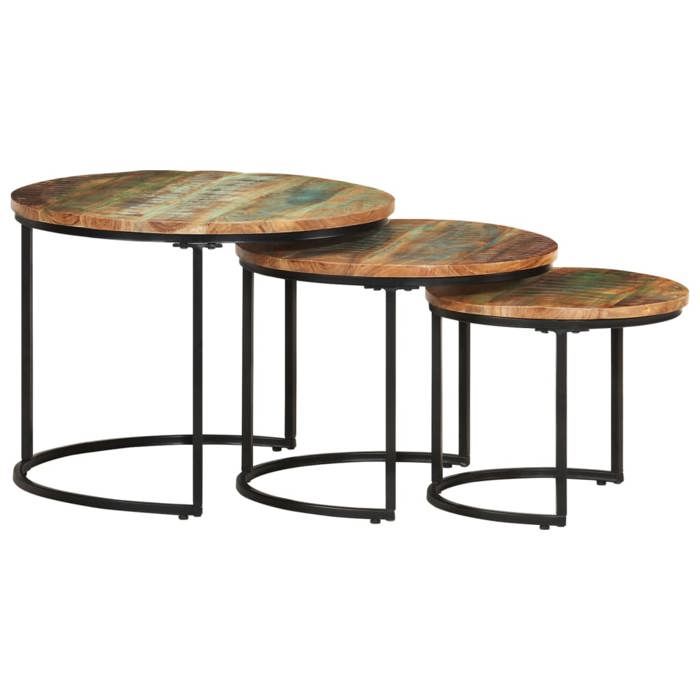 Tables gigognes - vidaXL - Bois de récupération - 3 pièces - Rondes - Marron