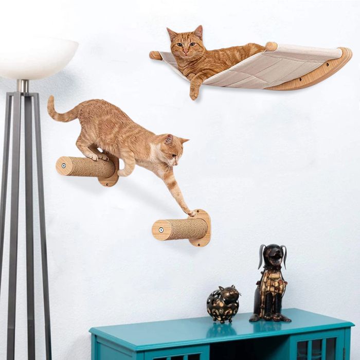 Meilleurs prix pour YIYI. ARBRE À CHAT MULTIFONCTIONNEL GRIMPANT - LIT MURAL POUR CHAT -  BLANC - 54 X 465 CM.