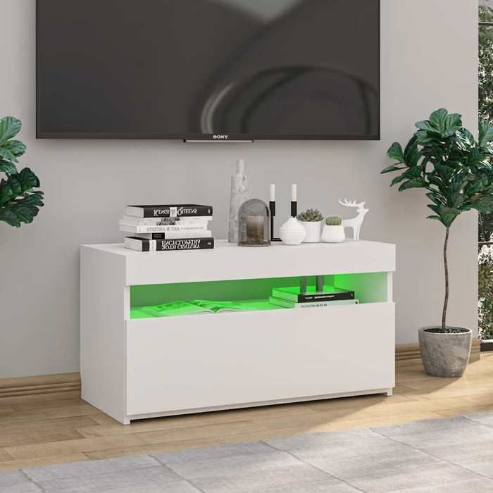 Meuble TV moderne avec LED - vidaXL - 75x35x50 cm - Blanc - Bois dingénierie - Lumière LED RVB