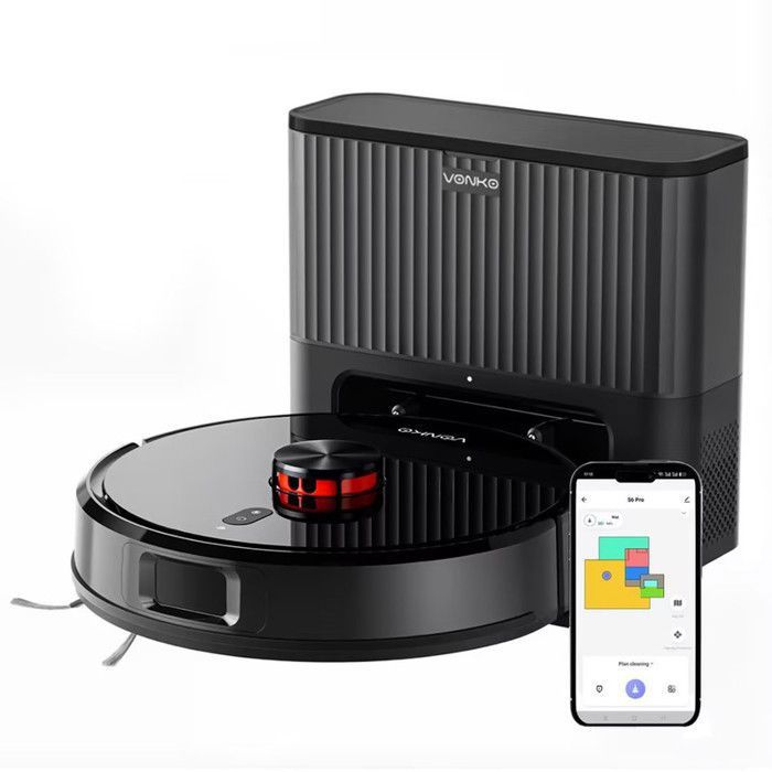 VONKO S6 PRO Aspirateur Robot Laveur avec Station, 8000 Pa, Vidage Automatique, Navigation LiDAR, Autonomie 180 Min, APP