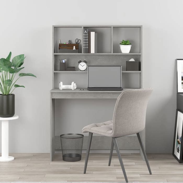 Bureau Gris CLOUD Table à écrire Pour 1 personne avec étagères Gris béton 102x45x148 cm bois dingénierie BBB522