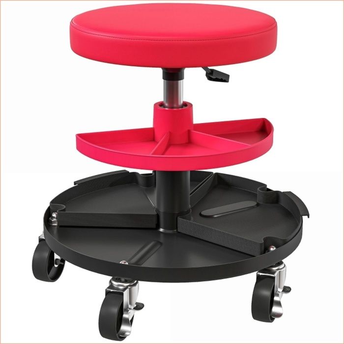 Tabouret atelier à roulettes réglable 40-51cm - Charge 135kg - Rouge