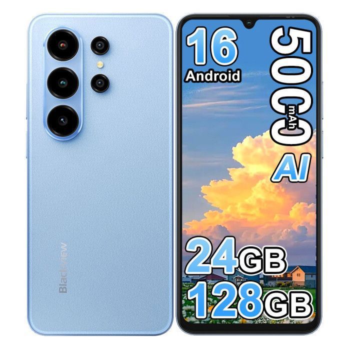 Smartphone Android 16 Blackview WAVE 10 6.88 120Hz 24Go(8+16) RAM/ 128Go ROM 5000mAh 32MP Téléphone 4G Double SIM GPS - Bleu