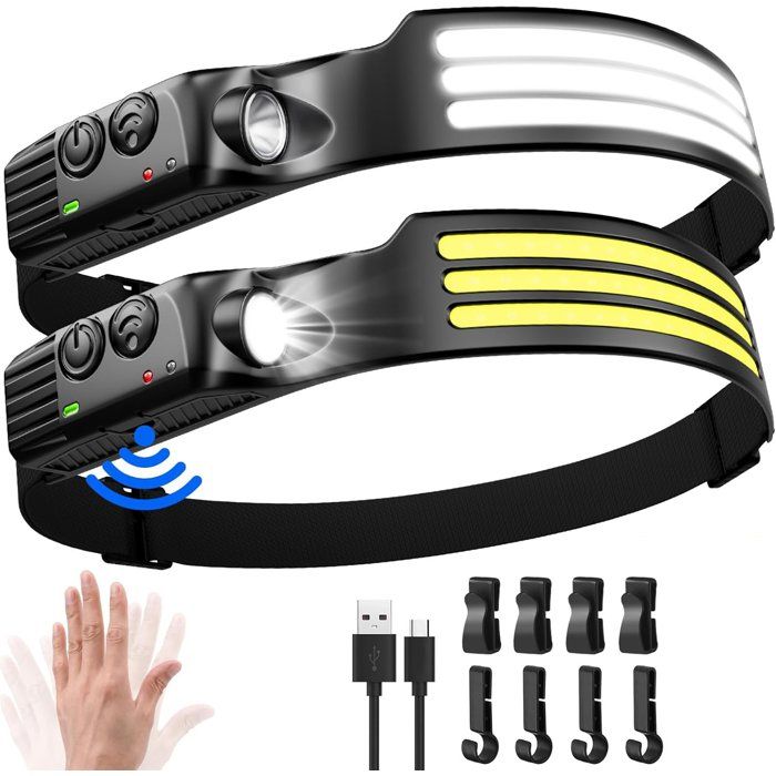 Lampe Frontale LED - 1200 mAh Rechargeable USB - Étanche - 5 modes d'éclairage, adaptée au cyclisme, au camping, 2pcs