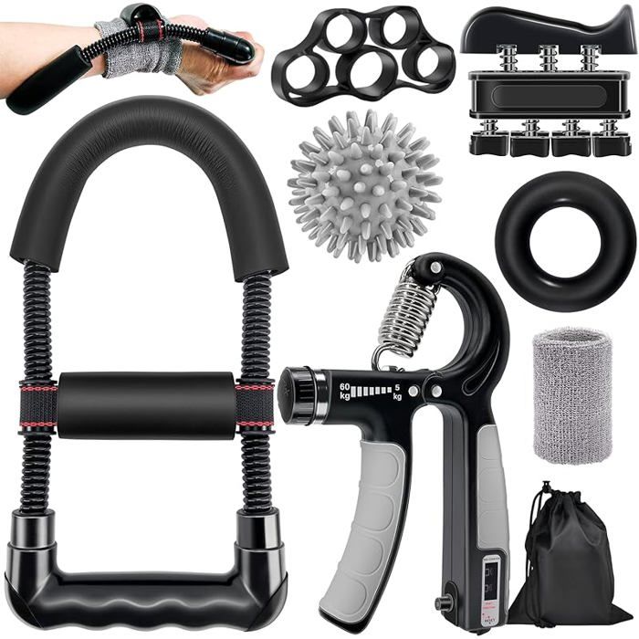 Kit Musculation Main Homkuo – 6 Pièces, Grip Réglable 5-60 Kg, Compteur, Balle Massage, Sac De Rangement