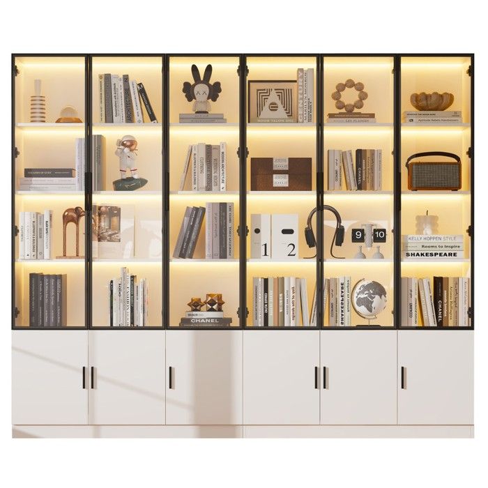 Vitrine 240x32x200 cm autoportante 12 portes armoire haute salon blanc verre éclairage LED meuble multifonctionnel grand rangement Vitrine 240x32x200 cm autoportante 12 portes armoire haute salon blanc verre éclairage LED meuble multifonctionnel grand rangement
