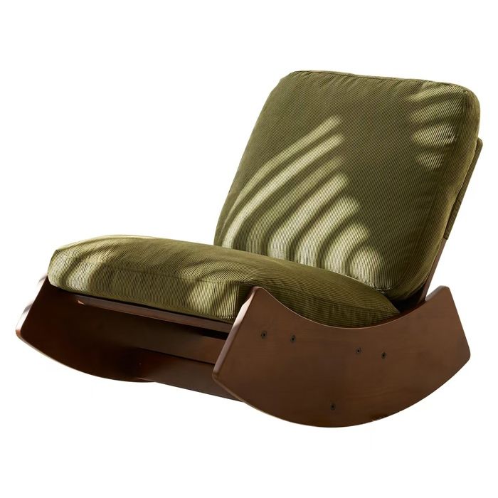 Chaise à Bascule de Salon en Bois Massif Vert - Fauteuil de Lecture Rembourré Design Scandinave Confortable pour Salon et Bureau