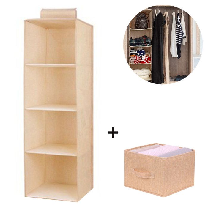 Organisateur Placard Suspendu 3 Étagères Sac Rangement Tissu Pliable avec Séparateur Tiroir Sous-Vêtements Label