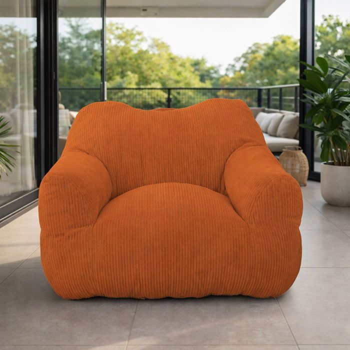 Pouf Poire Ergonomique avec Dossier et Accoudoirs Orange – Fauteuil Relax Moderne