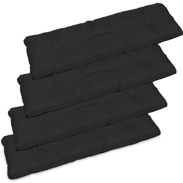 4 x Coussin pour Banc de Jardin - SuperKissen24. - Intérieur/Extérieur - Imperméable - 120x38 cm - Noir