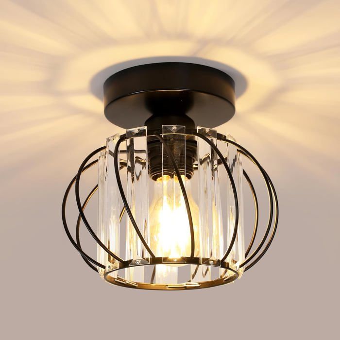 Plafonnier en cristal moderne - EVERWOL - Dimensions 18x17 cm - Douille E27 - Ampoules LED compatibles - Puissance 40W