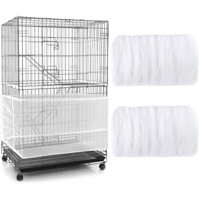 2 PiècesCouverture de Cage à Oiseaux Blanc Housse de Protection en Maille Ajustable Attrape Graine Filet de Perroquet en Maille