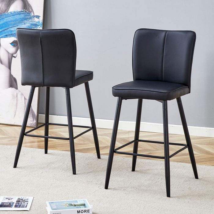 Lot de 2 Tabourets de Bar - BELLEMAVE - Matière PU - Design Ergonomique - Hauteur 101 cm - Chaise de Cuisine - Noir