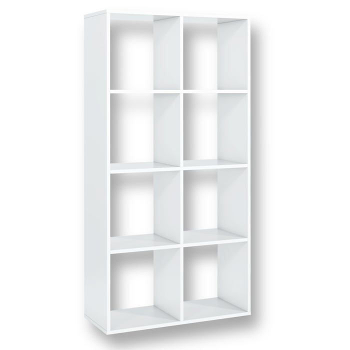MebLocker Étagère Cubique Ouverte – Bibliothèque Étroite avec 8 Compartiments Étagère Moderne Salon et Bureau Blanc 72x30x142 cm