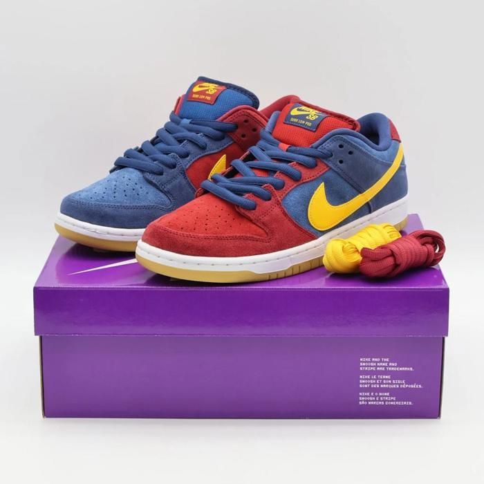 CHAUSSURES DE BASKET-BALL DJ0606-400 Nike SB Dunk Low Barcelona Red Wine Navy Blue Yellow Burgundy (Mens)