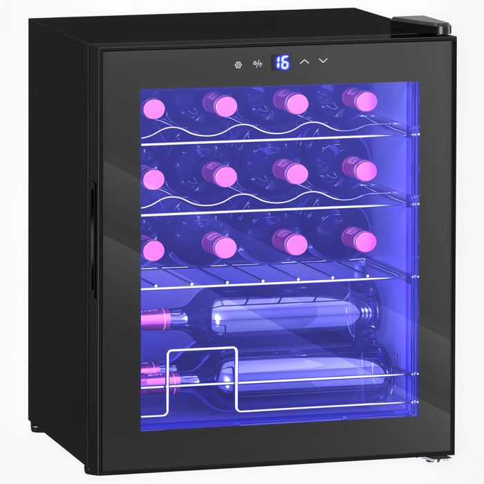 Cave à vin - HOMCOM - 16 bouteilles 42L - température réglable 5-18°C porte en verre trempé - 43 x 45 x 565 cm - métal - noir