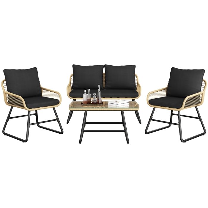Yaheetech Ensemble Salon de Jardin 4 Pièces Tressé avec Canapé Fauteuils Table Verre Trempé Terrasse Balcon Marron/Noir Yaheetech Ensemble Salon de Jardin 4 Pièces Tressé avec Canapé Fauteuils Table Verre Trempé Terrasse Balcon Marron/Noir