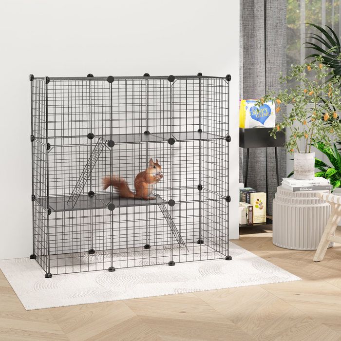 Parc pour petits animaux 31 panneaux 105 x 45 x 105 cm noir pour chatons lapins chinchillas