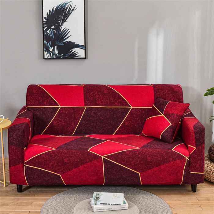 Housse canapé extensible 2 places géométrie rouge avec accoudoirs salon [SFT186] .