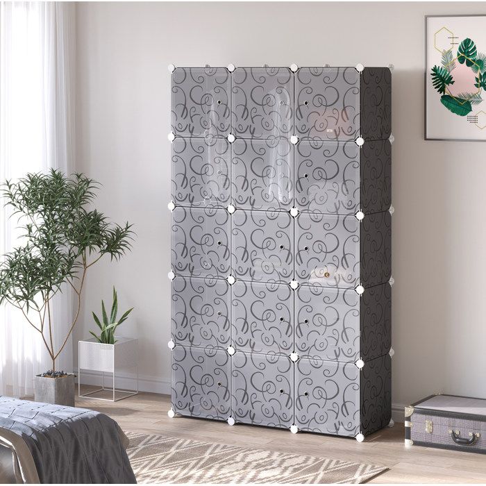 Armoire modulable DIY – dressing de rangement avec 2 tringles 2 grands cubes et 9 petits cubes – 111 x 47 x 183 cm – noir