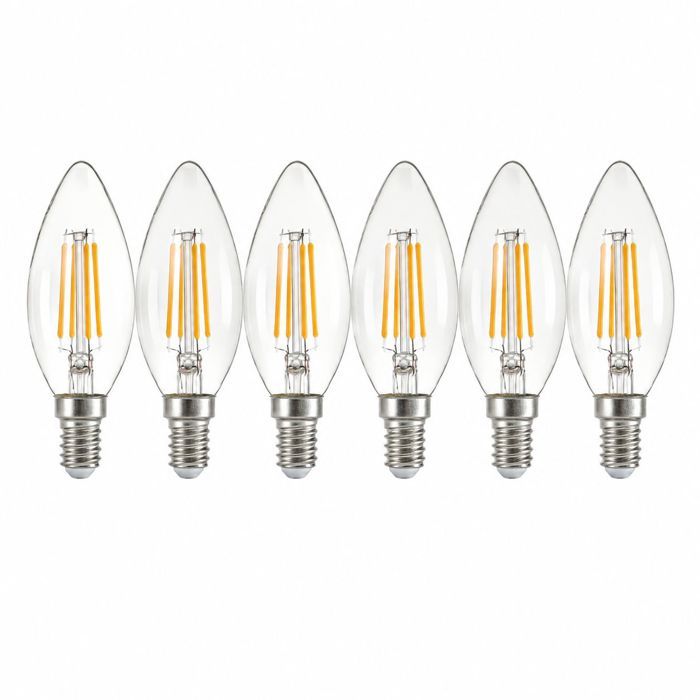 6PCS Ampoule LED E14 Bougie Edison Rétro Verre Cristallin Transparent 4W 4000K Sans Scintillement Pour Lustre Cristal Maison
