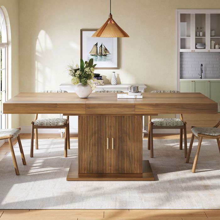 Table à Manger Extensible 140-180 cm - avec Rangement Piètement Cannelé MDF et Métal Effet Noyer Table à Manger Extensible 140-180 cm - avec Rangement Piètement Cannelé MDF et Métal Effet Noyer