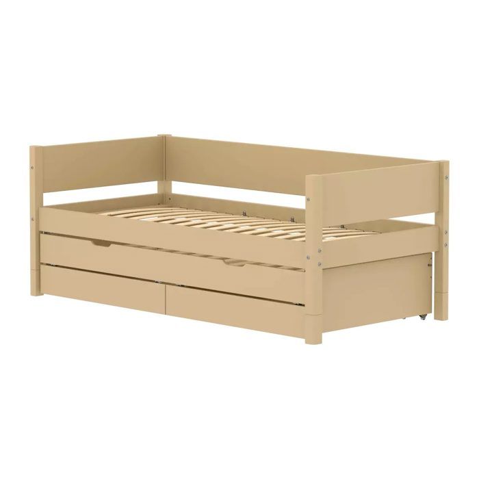 Banquette-lit - FLEXA - WHITE - 90x200 cm - Lit gigogne & 2 tiroirs - Beige sable Banquette-lit - FLEXA - WHITE - 90x200 cm - Lit gigogne & 2 tiroirs - Beige sable