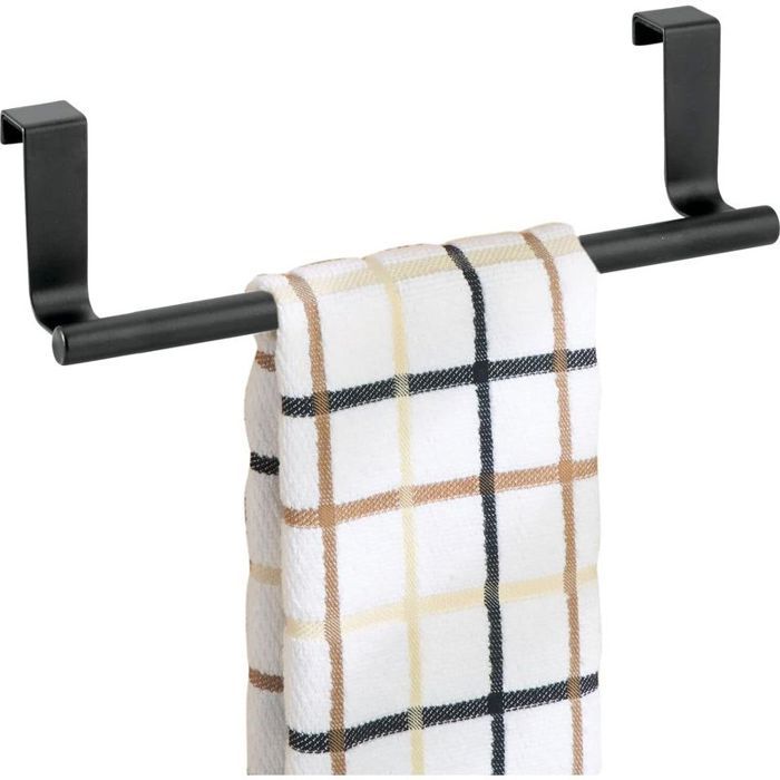 Porte-serviettes Porte-torchon à suspendre sur un placard Accroche torchon pour la cuisine Largeur : 36 cm Couleur : Noir mat