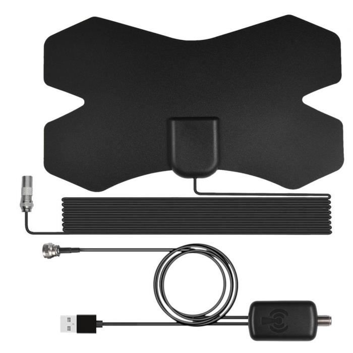 Antenne TV Numérique Amplifiée Haute Performance - Portée 50 Miles (80 Km) - Pour Intérieur, Voiture, Camping-car - Compatible Full HD 1080p