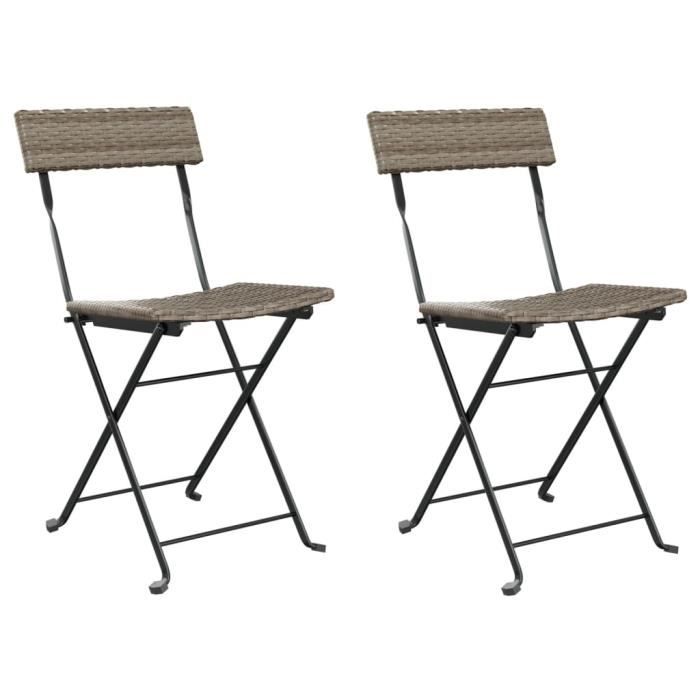 chaises de bistrot pliantes 2 pcs gris résine tressée et acier-ako7793394311496