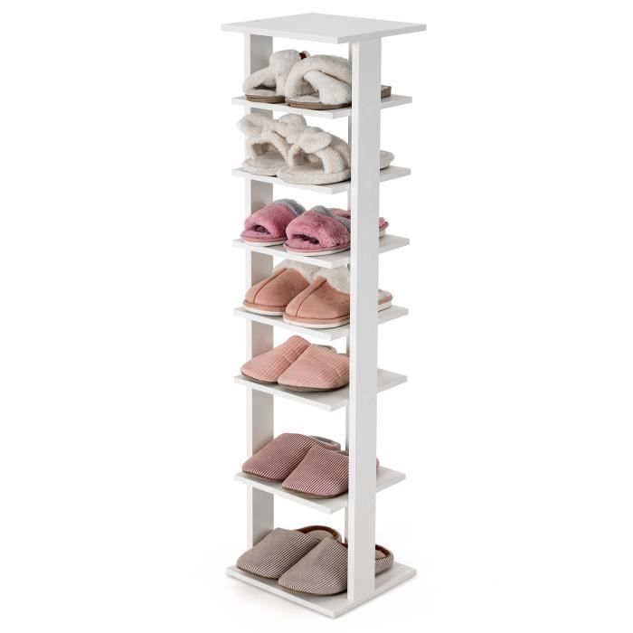 costway meuble à chaussures à 7 niveaux, porte-chaussures avec  étagère amovible et dispositif antibasculement 28,5x25,5x110cm blanc