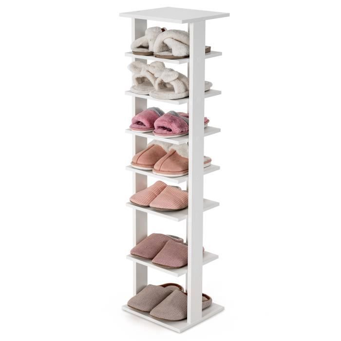 COSTWAY Meuble à Chaussures à 7 Niveaux Porte-Chaussures avec Étagère Amovible et Dispositif Antibasculement 285x255x110CM Blanc