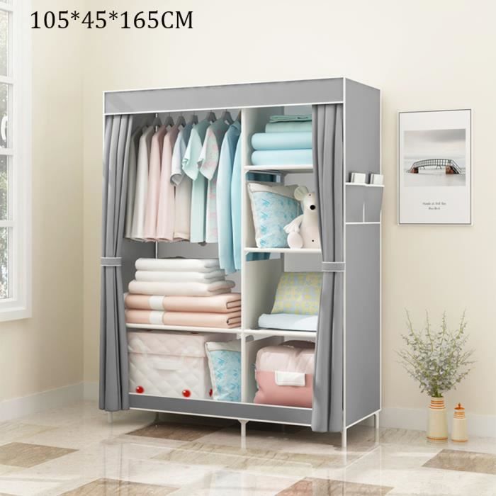 Armoire Toile Armoire Vêtements Rangement Organisateur Penderie de vêtement PliableGris