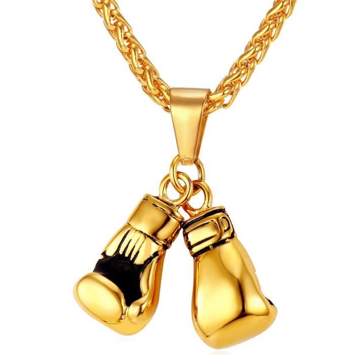 Collier pendentif paire gants de boxe avec chaine 50cm vrai plaqué Or et boite